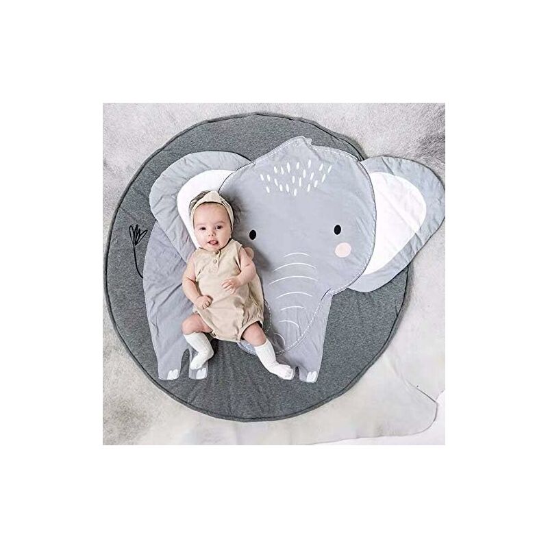 Baby Crawling Mat Play Mat Kids Crawling Mat ROund Animals Carpet Children Rug For Girls Boys 90X90Cm (Elephant) - Image 1