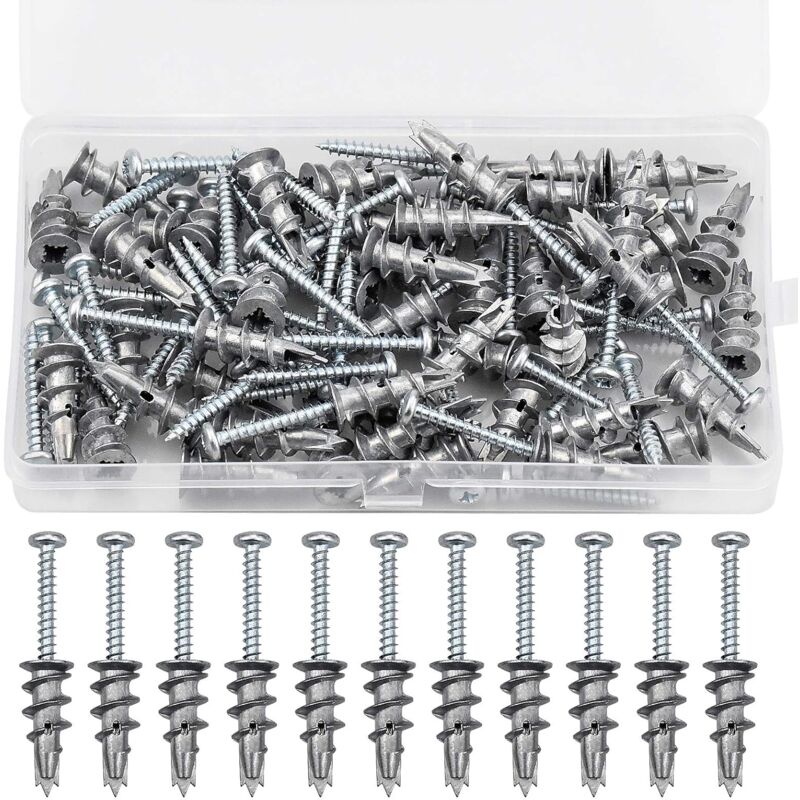 100 pcs Zinc Alloy Expansion Screw Set Combination 50 pcs Screws And 50 pcs Anchors - Metal Self-Drilling - For - Image 1
