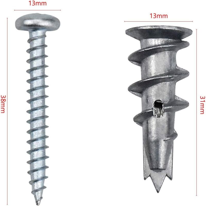 100 pcs Zinc Alloy Expansion Screw Set Combination 50 pcs Screws And 50 pcs Anchors - Metal Self-Drilling - For - Image 4