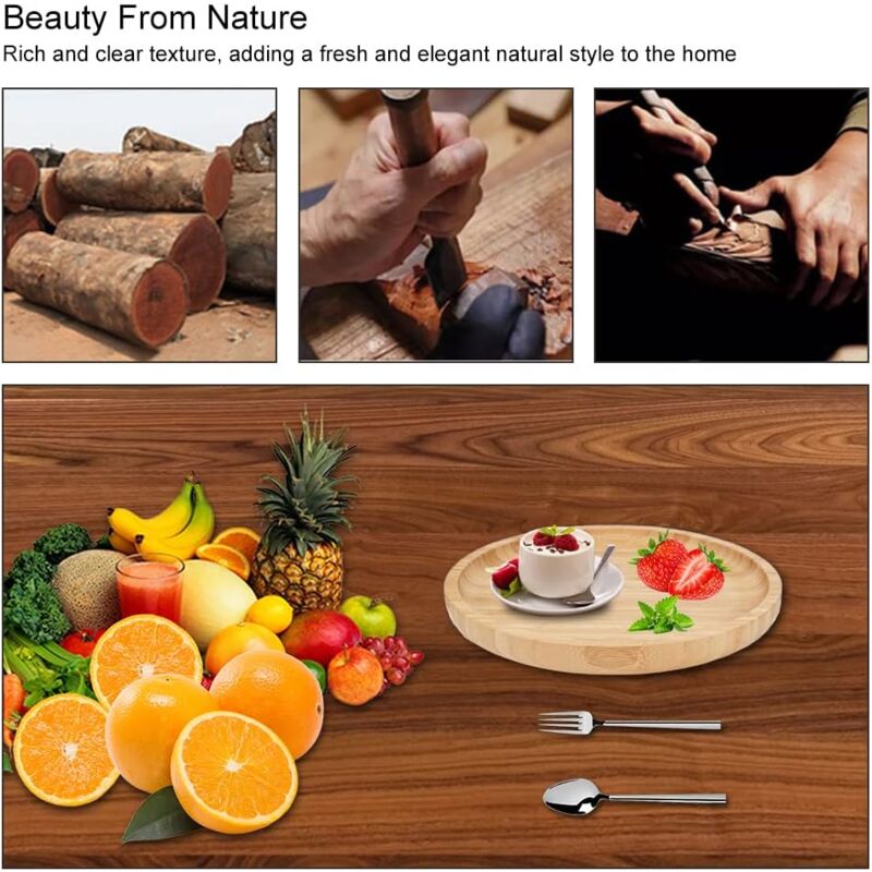 2 Piece Bamboo Saucers 20Cm ROund Bamboo Tray Bamboo Plant Saucer ROund Serving Tray Wooden Flower Pot Saucer For Cups, - Image 4