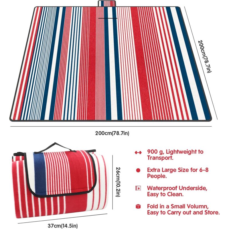 Picnic Mat 200 X 200 Cm, Waterproof Picnic Blanket For Beach And Garden, Large Picnic Tablecloth For Family (4-6 People) - Image 2