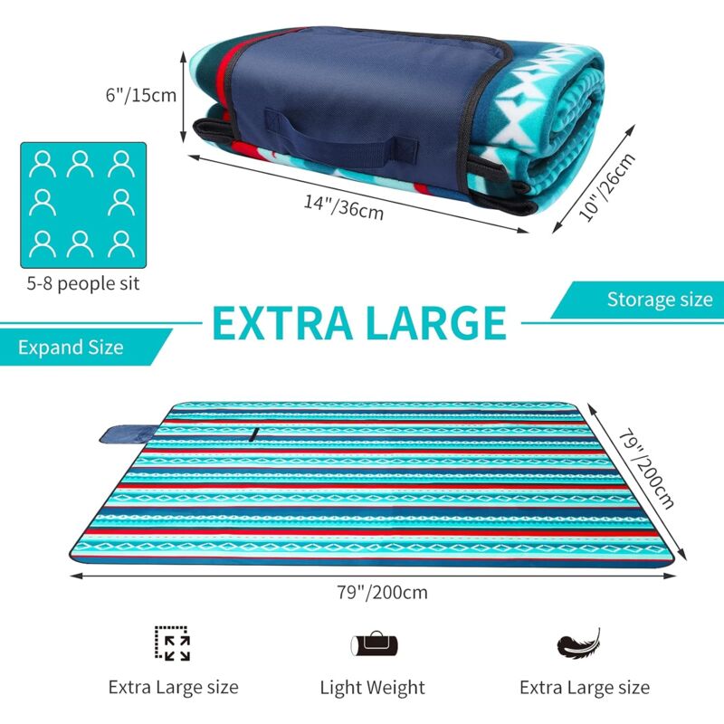 Waterproof Picnic Blanket 200 X 200Cm - Outdoor Picnic Blanket - Insulated Fleece Picnic Mat - Large Picnic Blanket - Image 3