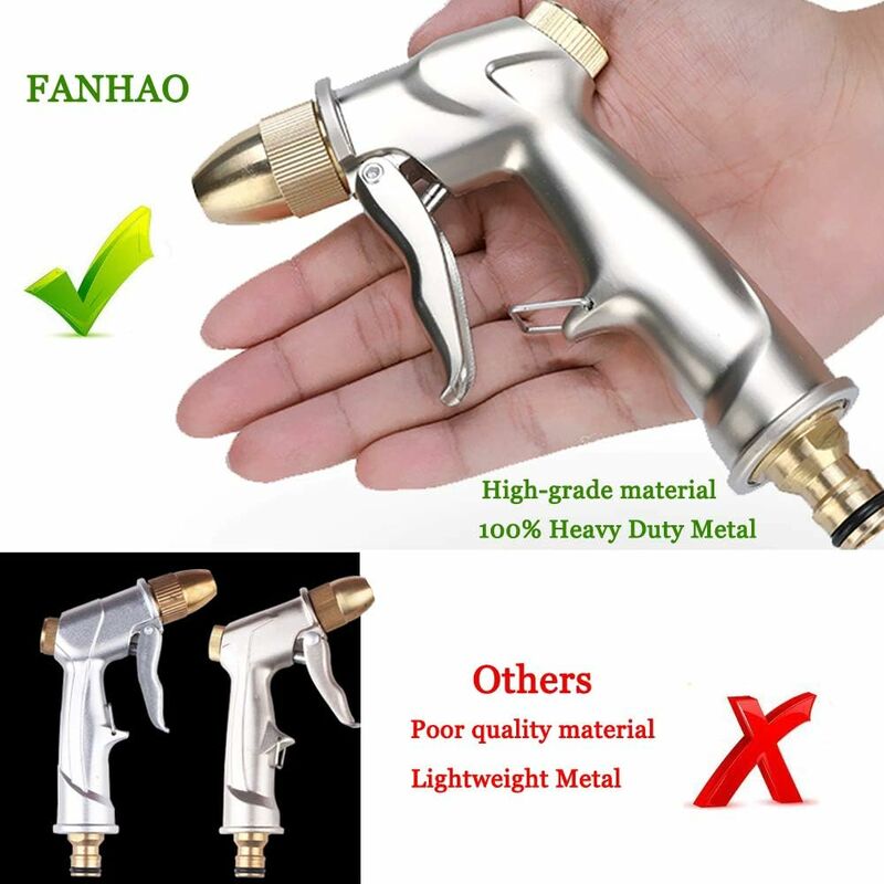 Garden Hose Spray Gun With Full Brass Nozzle, 100% Metal Heavy Duty Water Gun, High Pressure Spray Nozzle For Watering - Image 3