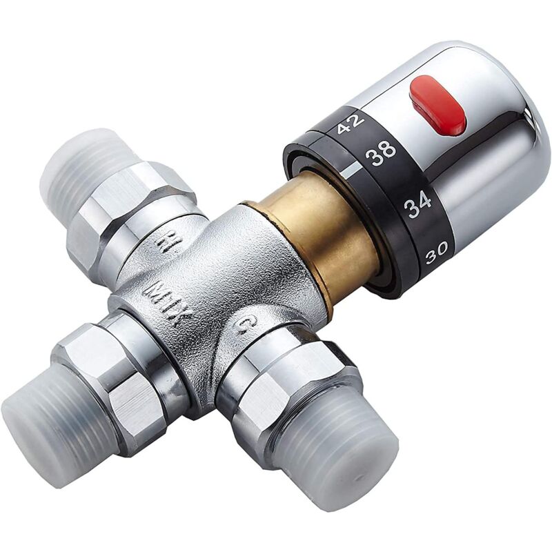 Mixing Valve, Hardened Brass Valve, Thermostatic Valve, Lead-Free Solid Brass, G1/2 Inch Male Connections With Check - Image 2