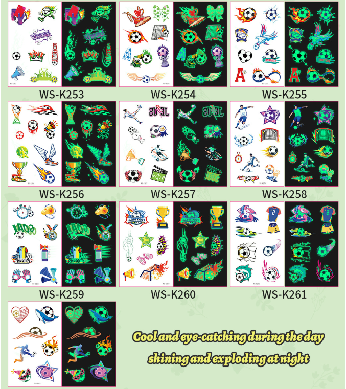 2026 World Cup Glow in the Dark Face Tattoos Waterproof Sweatproof Temporary Stickers 10 Sheets - Image 1