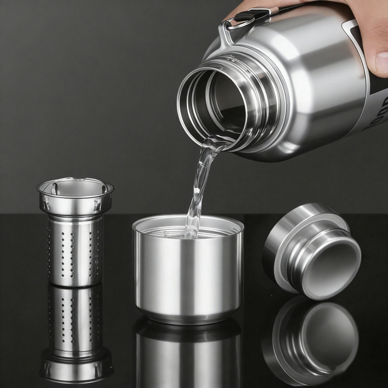 Antibacterial 316 Stainless Steel Vacuum Flask 800ml | Tea Infuser & Insulated Bottle for Hot/Cold Drinks (Bright silver) - Image 4