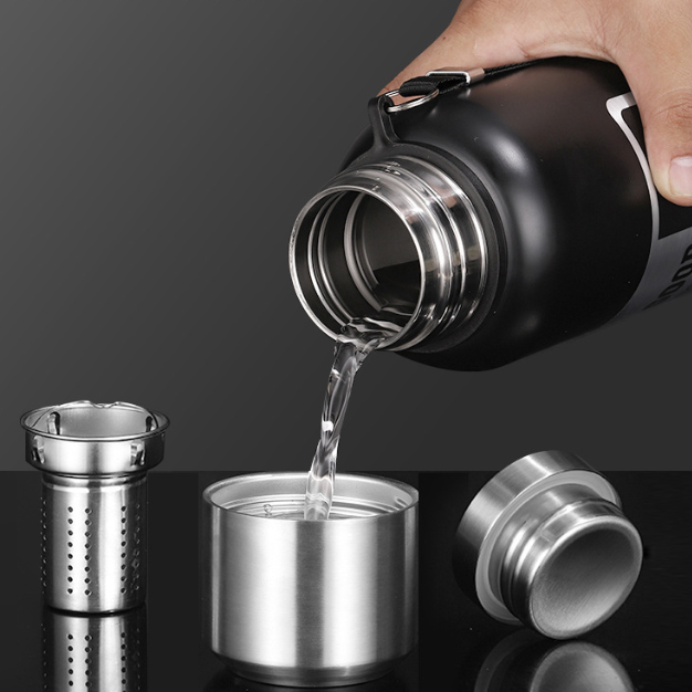 Antibacterial 316 Stainless Steel Vacuum Flask 800ml | Tea Infuser & Insulated Bottle for Hot/Cold Drinks (Black) - Image 3