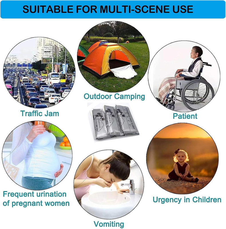 Disposable Emergency Urinal Bag, 8/12/20 Pack Portable Camping Pee Bags, Travel Pee Bags, Traffic Jam Emergency Portable Urine Bag, Vomit Bags, for Men Women Kids Children Patient - Image 6