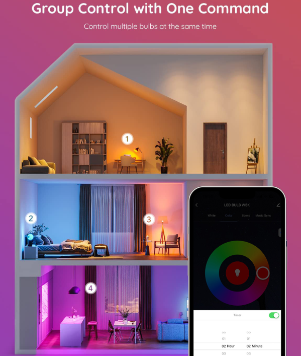 4 Pack Smart Light Bulbs,WiFi & Bluetooth LED Light Bulb That Works with Alexa & Google Home, Color Changing Light Bulb, 9W  E27 2.4Ghz WiFi Light Bulbs Tuya Smart APP - Image 6