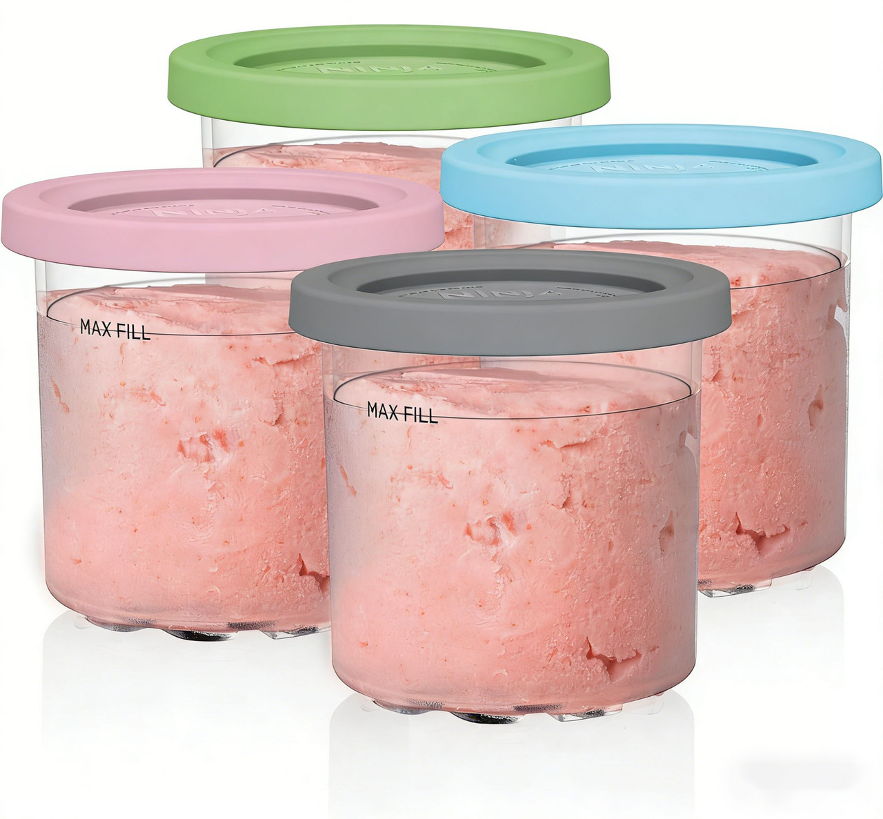 Creami Pints and Lids for Ninja,4 pack Creamy Icecream Containers Cups Jars Tubs Canisters Set,Smoothie Pot Compatible with NC299AMZ & NC300s Series Creamer Ice Cream Maker Machine - Image 1
