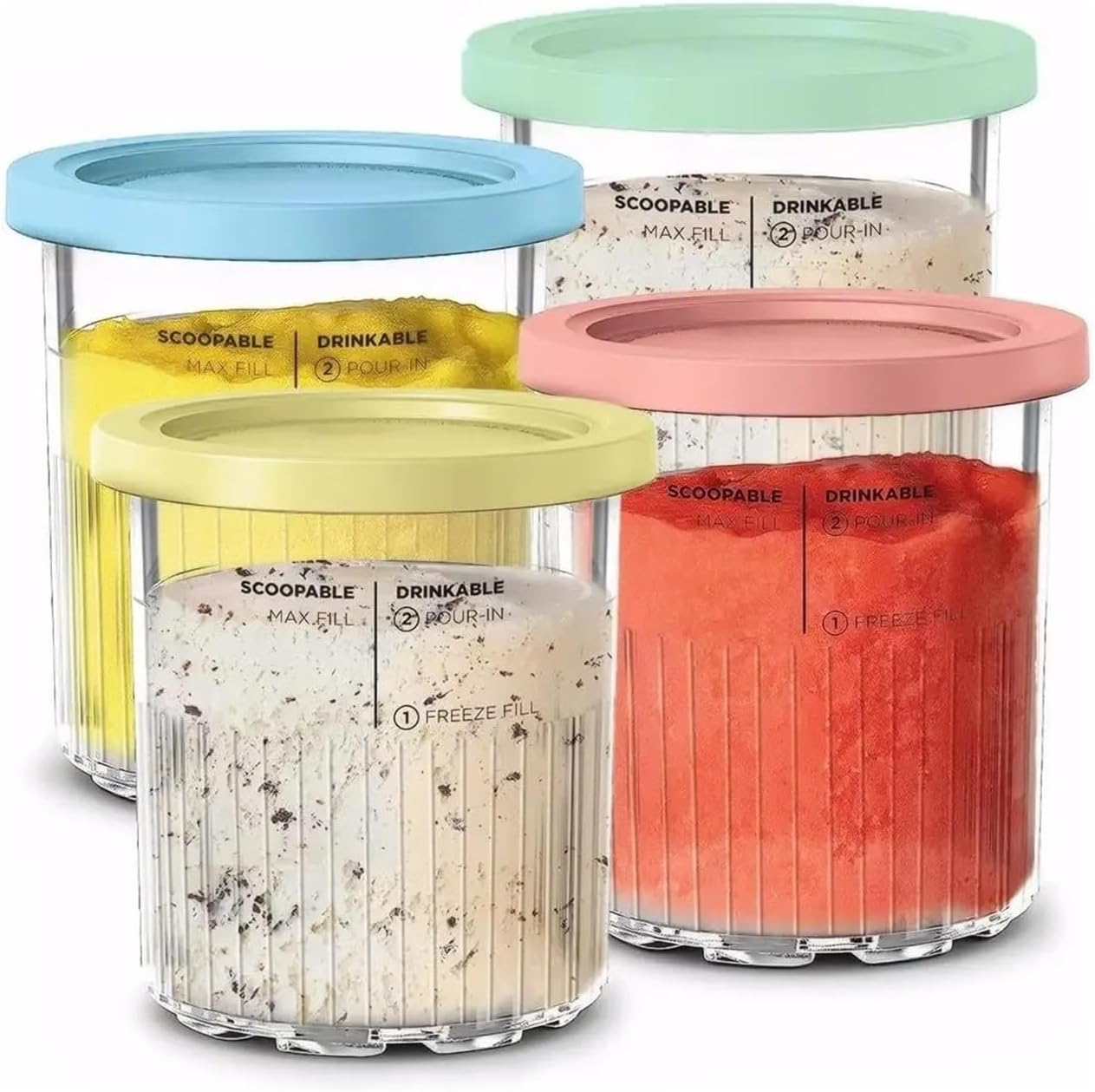 Creami pint ice cream containers and lids for Ninja, 4-piece set of cream ice cream containers/cups/jars/buckets, compatible with NC500/501 series cream ice cream machines. - Image 1