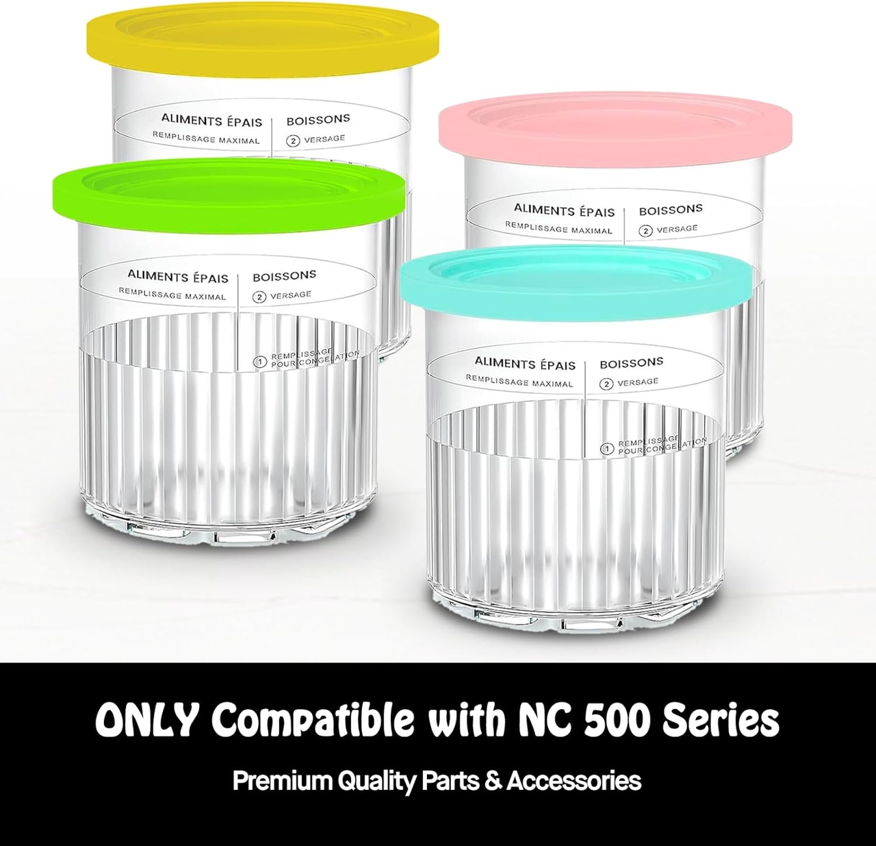 Creami pint ice cream containers and lids for Ninja, 4-piece set of cream ice cream containers/cups/jars/buckets, compatible with NC500/501 series cream ice cream machines. - Image 2