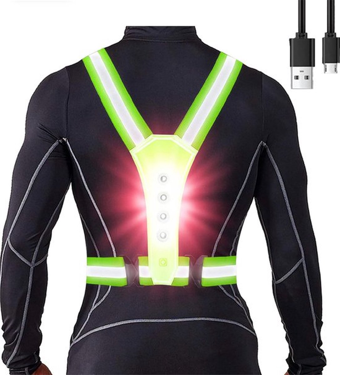 Running Lights - High Quality - LED - USB Rechargeable - Reflective Vest - One Size - Image 1