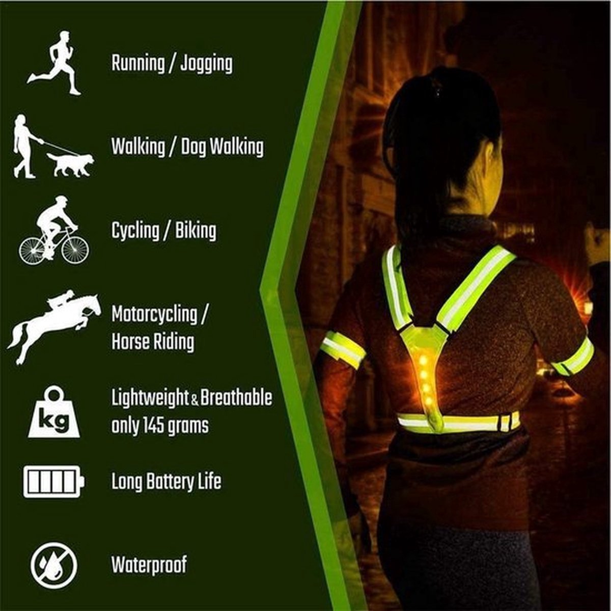Running vest with LED - Running - Reflective - Safety vest - Running accessories - Running LED - Sports vest - Running vest - One size fits all - Image 1