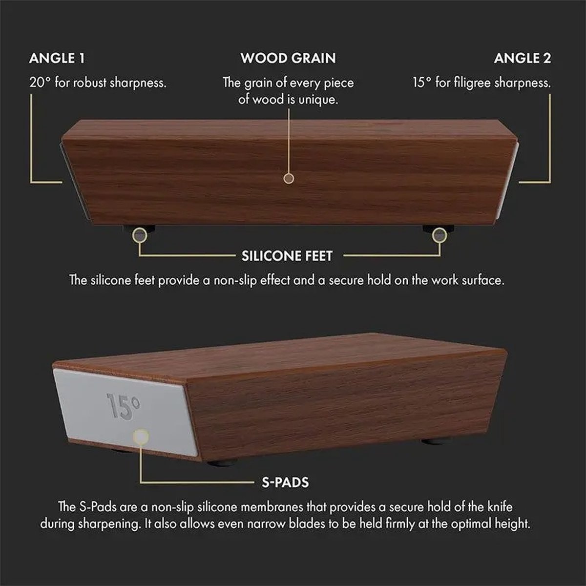 BoerCom® Rolling Knife Sharpener, Knife Sharpener, Diamond Disc, Kitchen Knife Sharpening System, 15° and 20° Sharpening Angles, Wood Color - Image 2