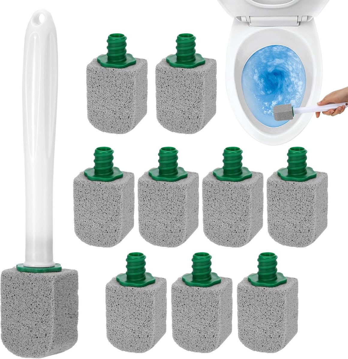 Toilet pumice stone - 10 pieces - Replaceable - Pumice stone stick - Descaler - With handle - Image 1