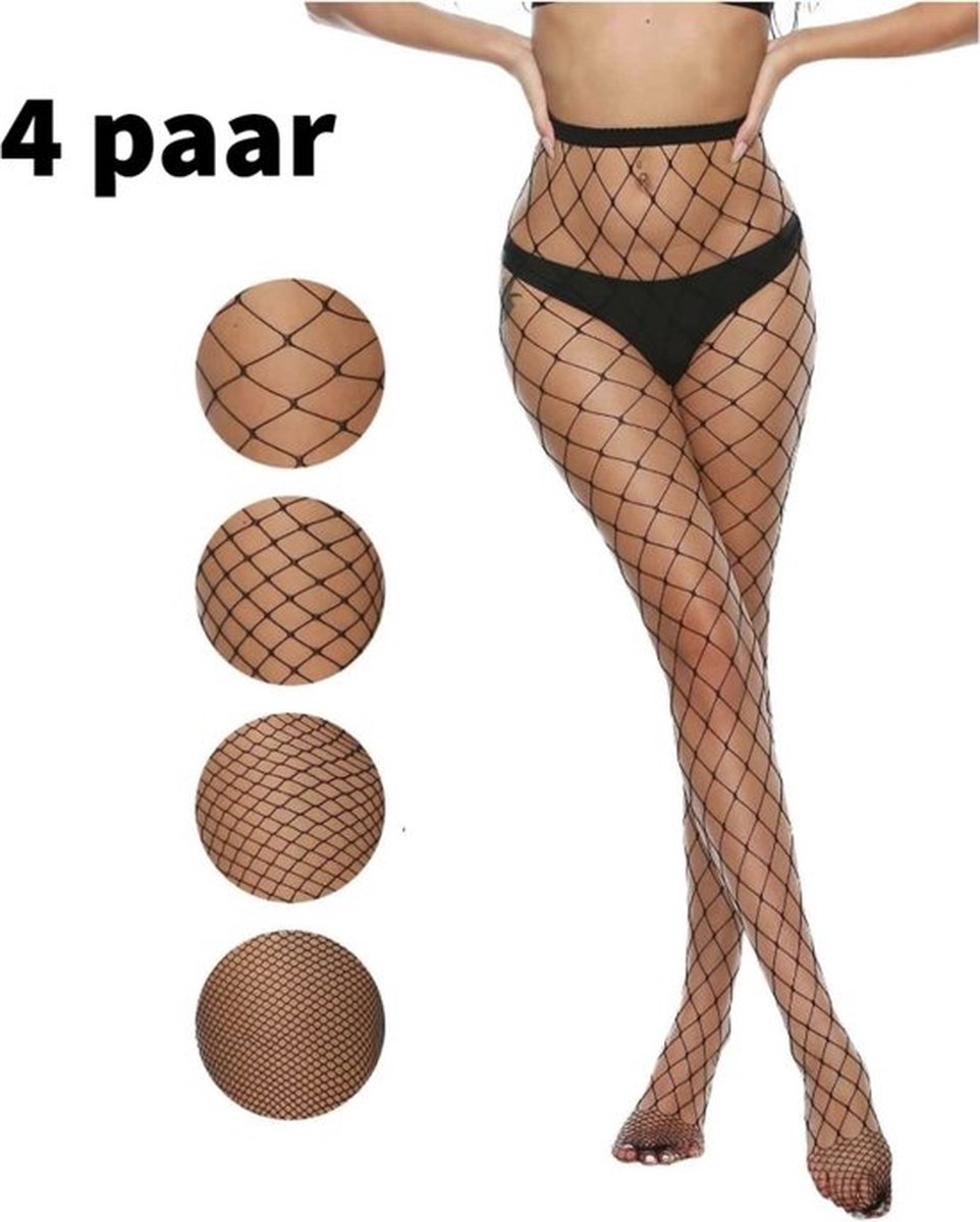 4-Piece Black Fishnet Tights - UNISIZE | Sexy Firm Herringbone Tights | Fishnet Tights | Fishnet Tights - Image 1