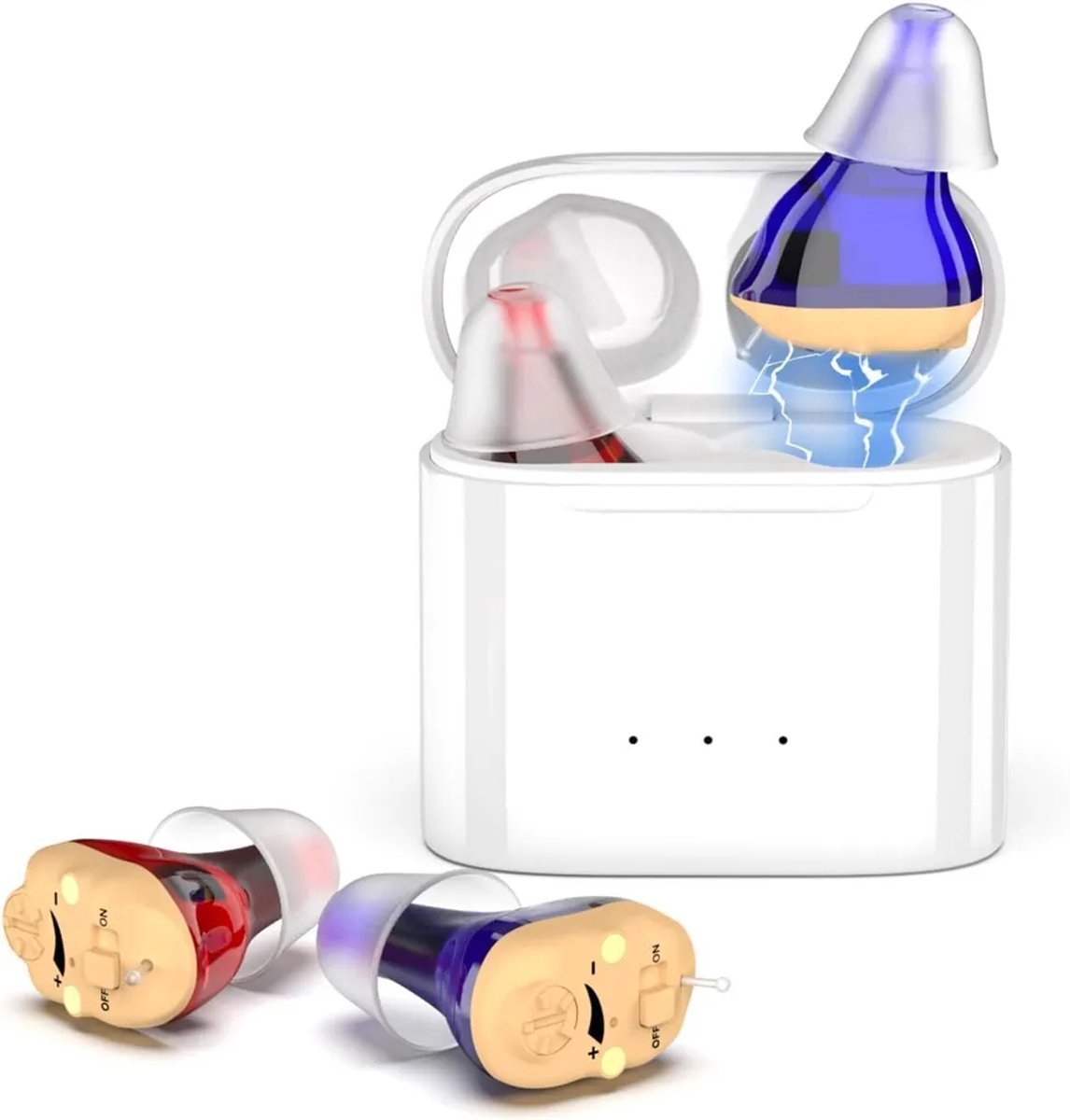 Hearing aids, wireless charging hearing aids, hearing aids with magnetic charging case, dual-channel digital in-ear hearing aids with noise reduction. - Image 1