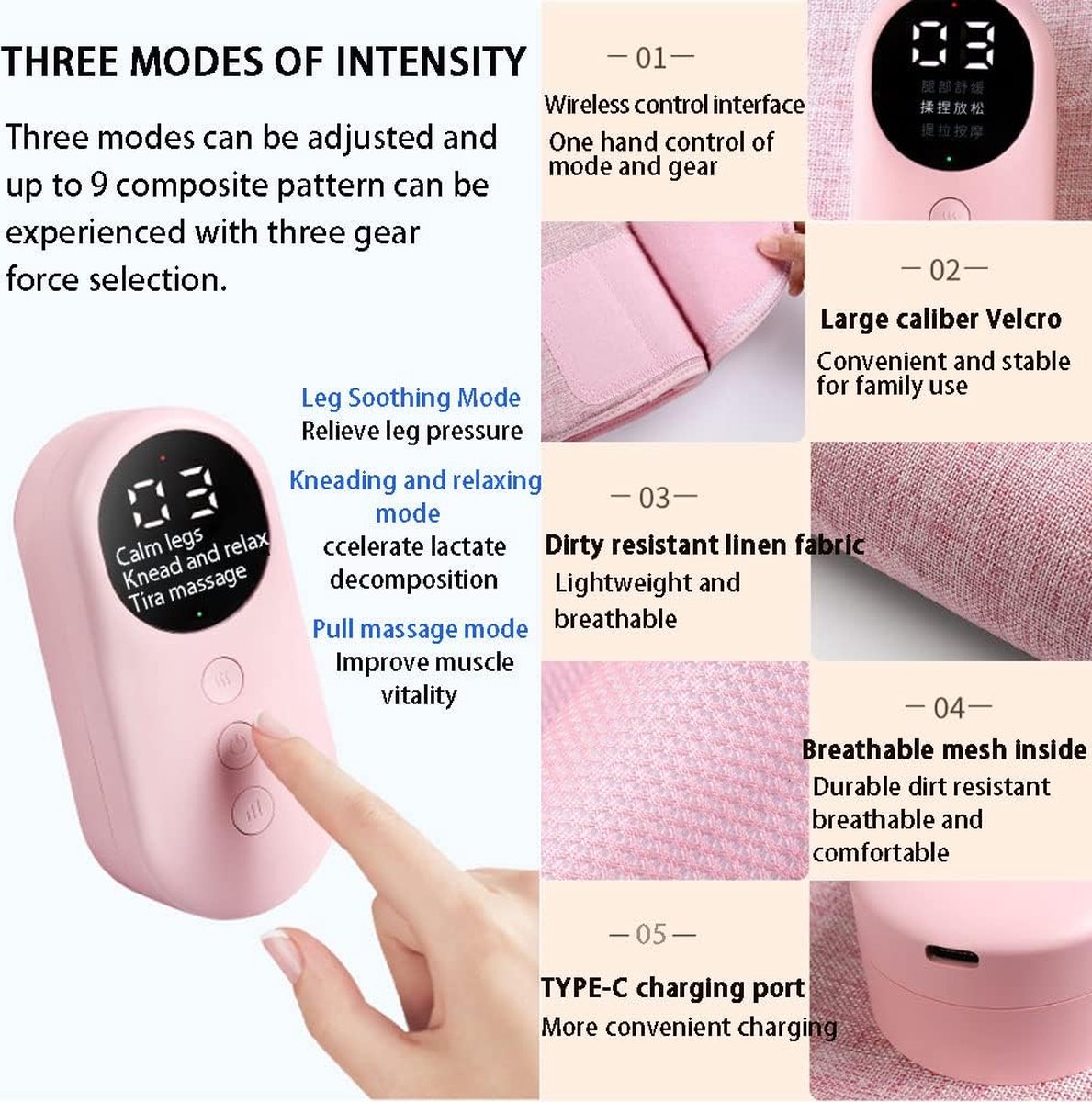 Leg massager - Calf massager - Leg massager for blood circulation -  Cordless massage - Air compression - Relieves leg pain - Adjustable intensity (grey) - Image 2