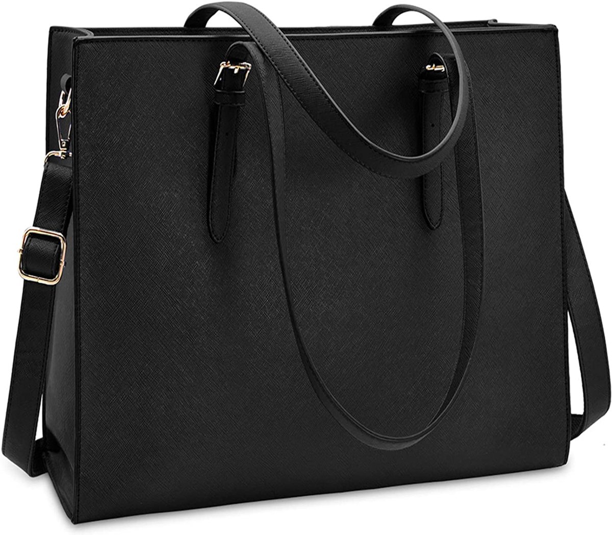 Wrapped Delights - Women's Large Black Shopper Handbag, Leather Shoulder Bag, Work Bag, Large Laptop Bag, Business School Bag (15.6 inches) - Image 1