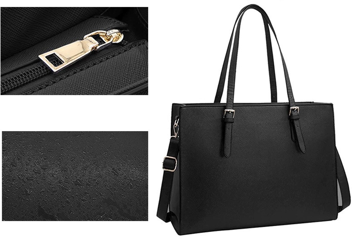 Wrapped Delights - Women's Large Black Shopper Handbag, Leather Shoulder Bag, Work Bag, Large Laptop Bag, Business School Bag (15.6 inches) - Image 5