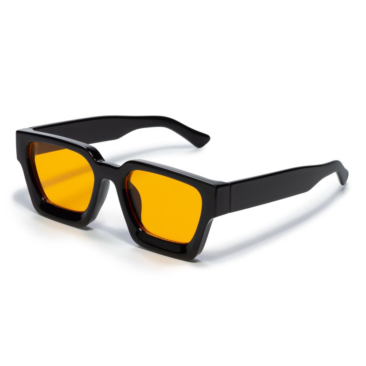 Square sunglasses - Women's sunglasses - Festival sunglasses - Rave sunglasses - Glasses - Thick frame - Black with orange lenses - Image 1