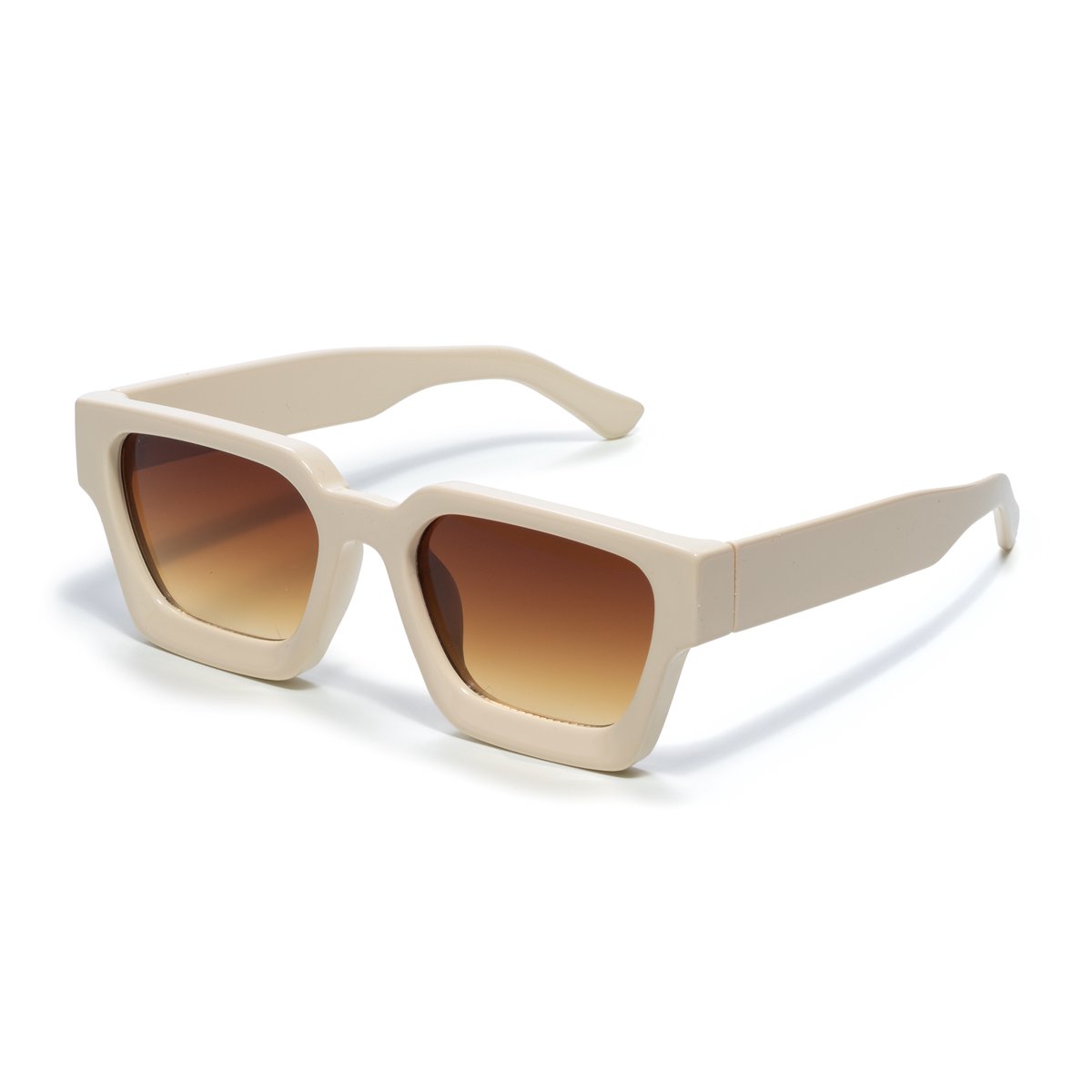 Square sunglasses - Women's sunglasses - Festival sunglasses - Rave sunglasses - Glasses - Thick frame - Beige with brown lenses - Image 1