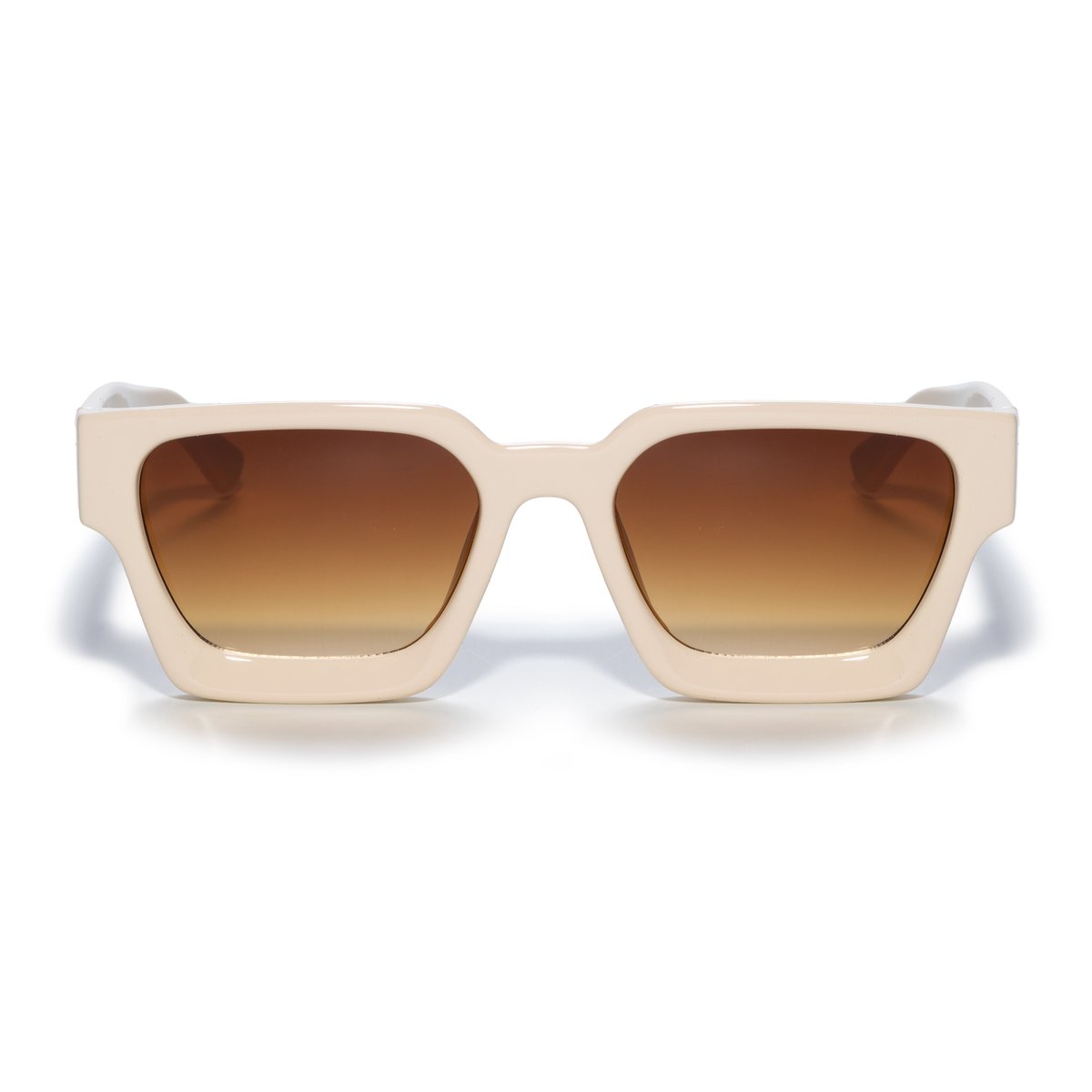 Square sunglasses - Women's sunglasses - Festival sunglasses - Rave sunglasses - Glasses - Thick frame - Beige with brown lenses - Image 2