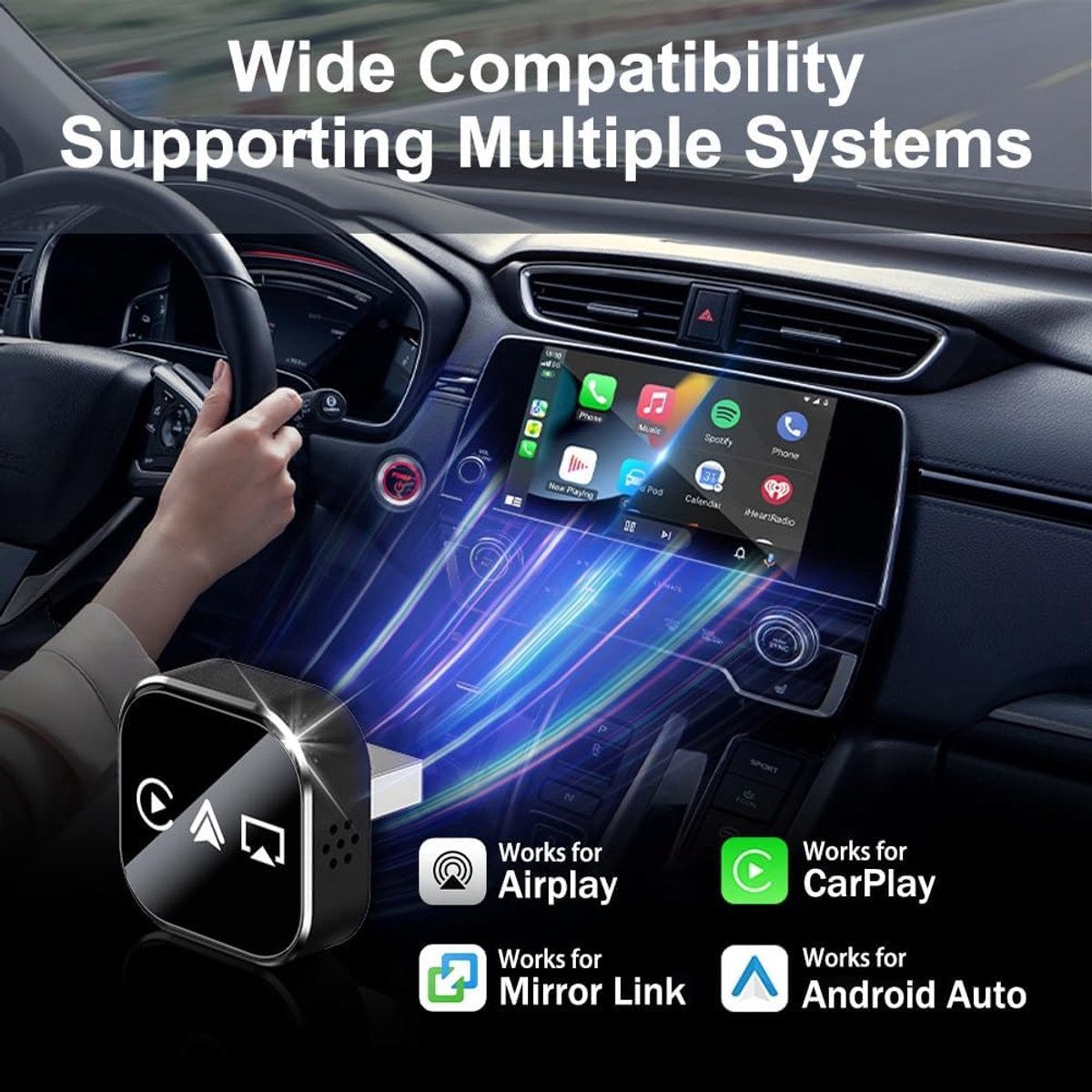 3-in-1 Wireless CarPlay Mirror Link Adapter (version 2026) compatible with iPhone/Apple/Android: automatic connection to your car's screen, dual Wi-Fi 2.4/5 GHz and Bluetooth 5.0, wired to wireless mode (iPhone compatible, 1 piece) - Image 3