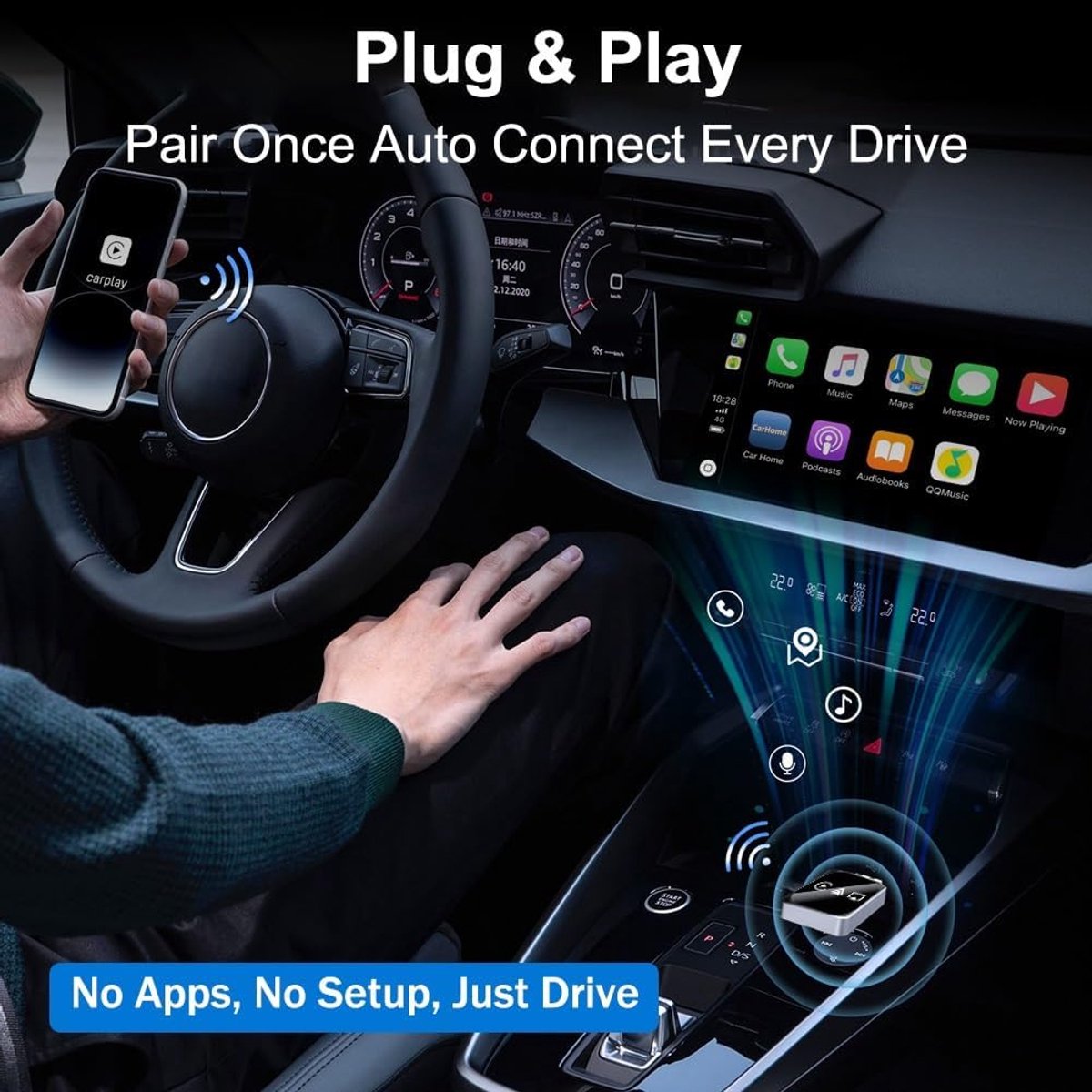 3-in-1 Wireless CarPlay Mirror Link Adapter (version 2026) compatible with iPhone/Apple/Android: automatic connection to your car's screen, dual Wi-Fi 2.4/5 GHz and Bluetooth 5.0, wired to wireless mode (iPhone compatible, 1 piece) - Image 5
