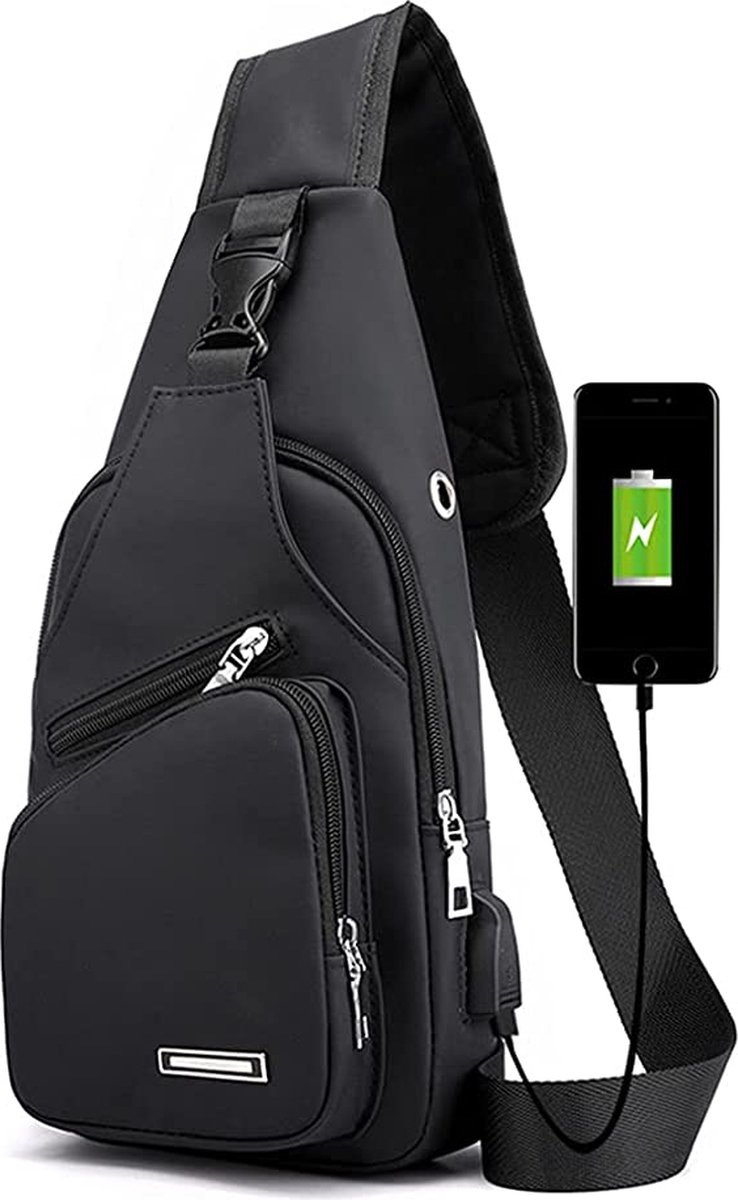 Fanny pack - Shoulder bag - With USB charging port - Men's - Chest bag - Anti-theft - Black - Image 1
