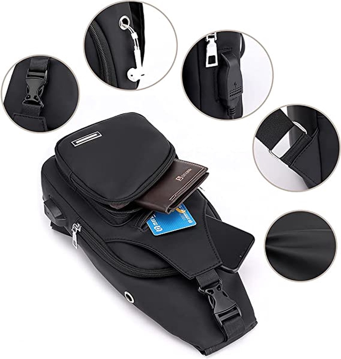 Fanny pack - Shoulder bag - With USB charging port - Men's - Chest bag - Anti-theft - Blue - Image 3