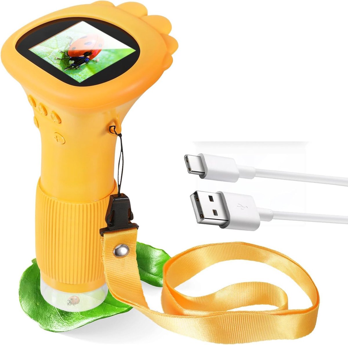 Children's Microscope - Portable Children's Microscope - 0-inch Screen - Digital Microscope - 200x Magnification - USB to PC Port - Pocket Size - Yellow - Image 1