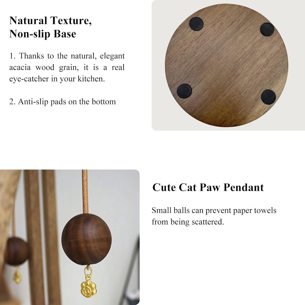 Wooden paper towel roll holder, freestanding farmhouse-style kitchen organizer, compatible with most paper towel rolls - Image 2
