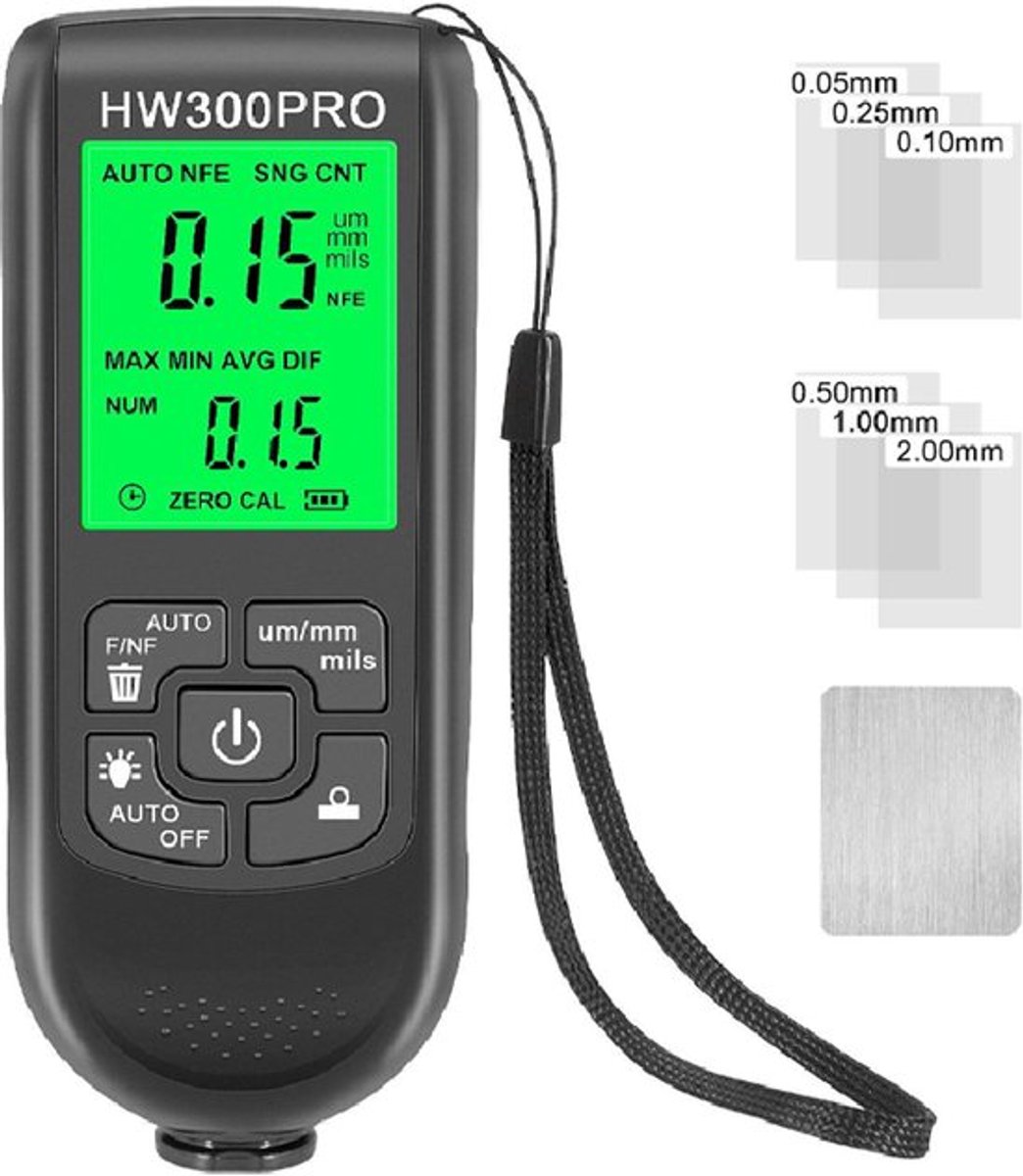 Coating thickness gauge - Paint thickness gauge - Digital coating thickness gauge - Car paint thickness gauge - Measuring range 0 to 2000 µm - Car paint gauge with portable cable - Black - Image 1