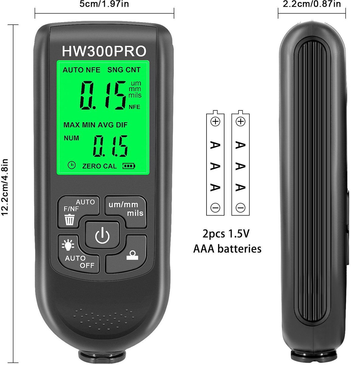 Coating thickness gauge - Paint thickness gauge - Digital coating thickness gauge - Car paint thickness gauge - Measuring range 0 to 2000 µm - Car paint gauge with portable cable - Black - Image 6