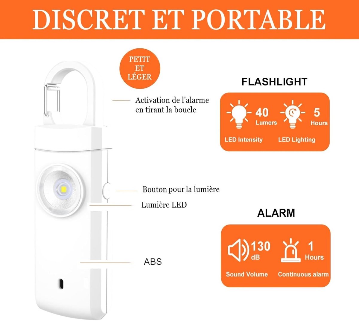 Personal Alarm - Powerful 130dB Sound and Flashing Light - Personal Security Alarm - Self-Defense Keychain - Personal Protection - Emergency Signal - Senior Alarm - Portable Security Alarm - Wit - Image 7