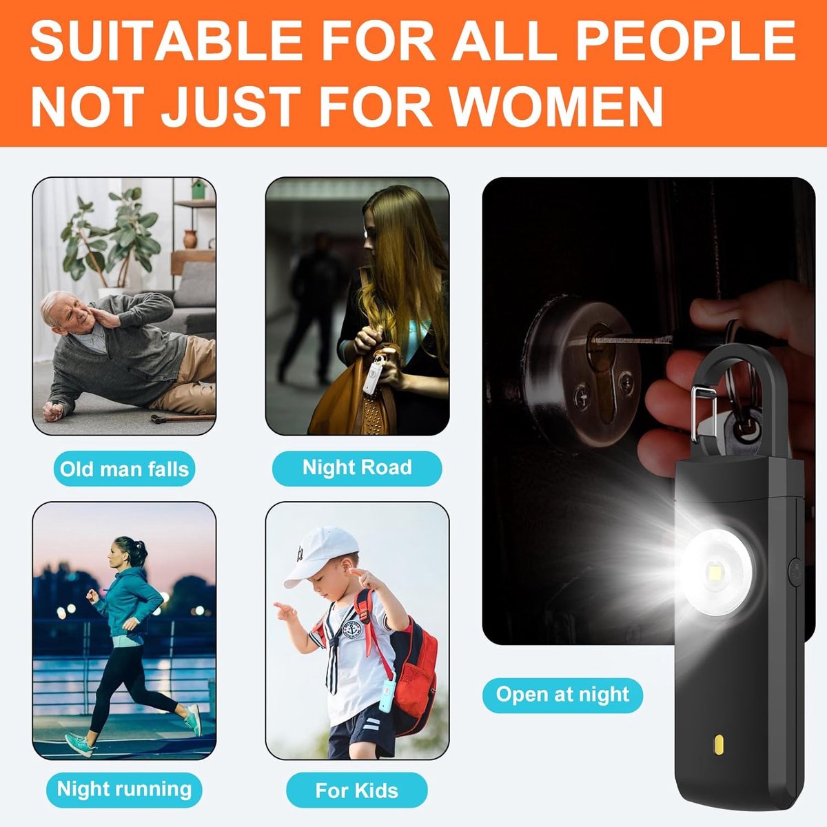 Personal Alarm - Powerful 130dB Sound and Flashing Light - Personal Security Alarm - Self-Defense Keychain - Personal Protection - Emergency Signal - Senior Alarm - Portable Security Alarm - Black - Image 4