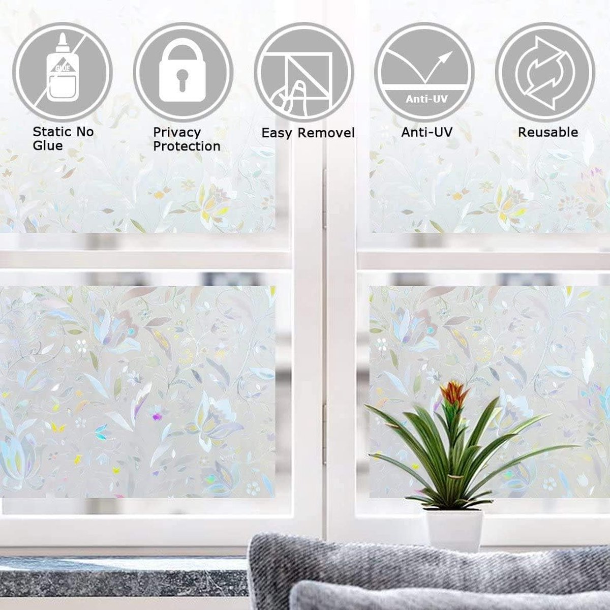 Window film - decorative window film - window sticker - 45x300 cm - Static cling - 3D Orchid - UV-resistant - Privacy screen - Translucent - Adhesive film without glue for windows and bathrooms - Image 3