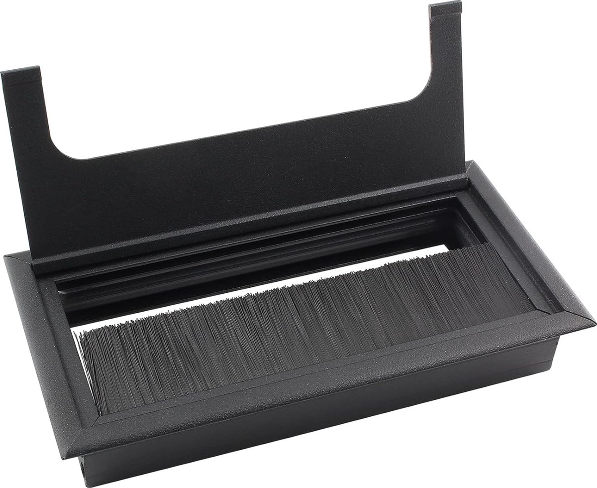 Noble Cable Grommet - Black Aluminum - Rectangle - Desk Cable Tray - Cable Hole with Brush Closure - Cable Organizer - Cable Cover - 16 x 8 cm - Matte Black - Image 2