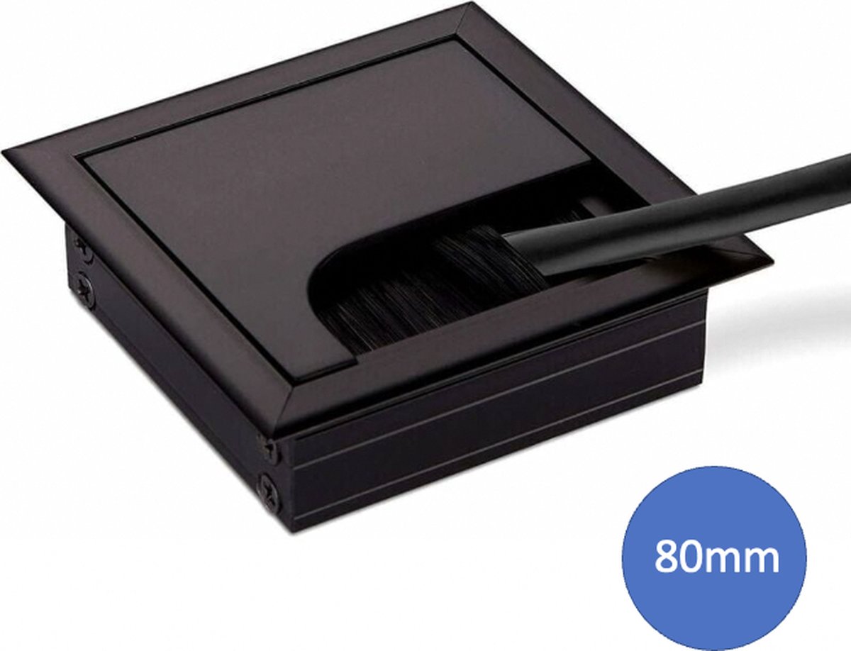 Noble Cable Grommet - Black Aluminum - Square - Desk Cable Organizer - Cable Hole with Brush Closure - Cable Organizer - Cable Cover - L8xW8xH3cm - Matte Black - Image 1