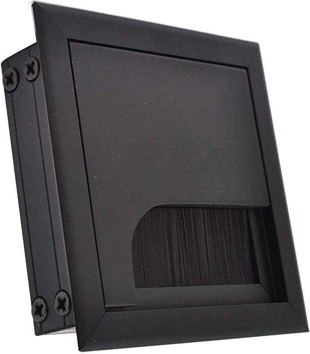 Noble Cable Grommet - Black Aluminum - Square - Desk Cable Organizer - Cable Hole with Brush Closure - Cable Organizer - Cable Cover - L8xW8xH3cm - Matte Black - Image 2