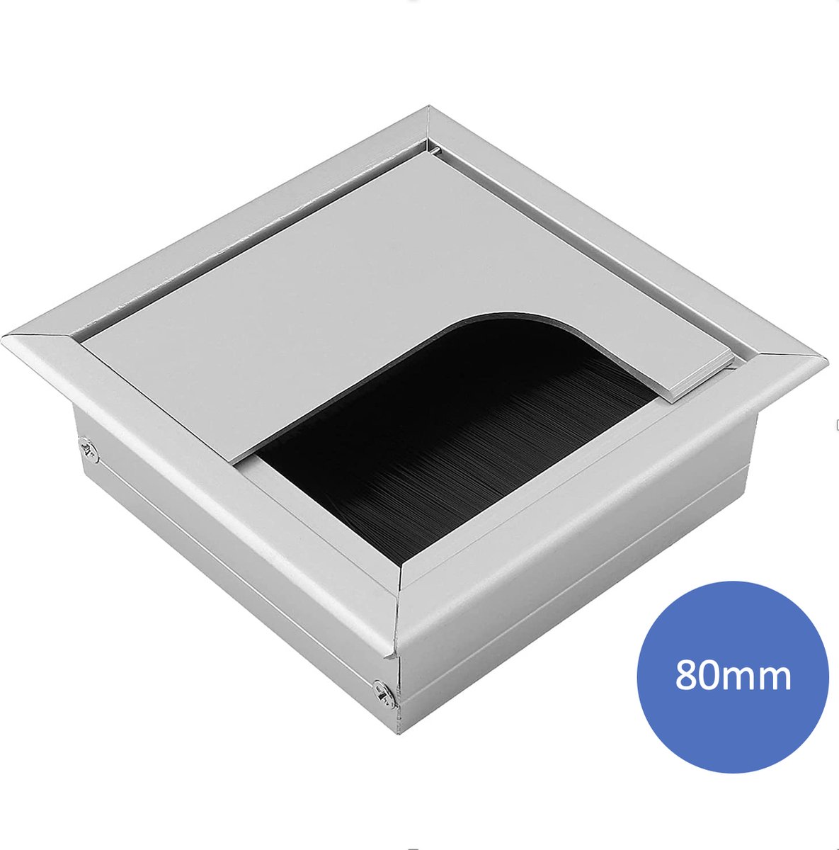 Noble Desk Cable Management System - Square - Desk Cable Management System - Cable Hole with Brush Closure - Cable Organizer - Cable Grommet - Cable Cover - L8xW8xH3cm - Silver - Image 1