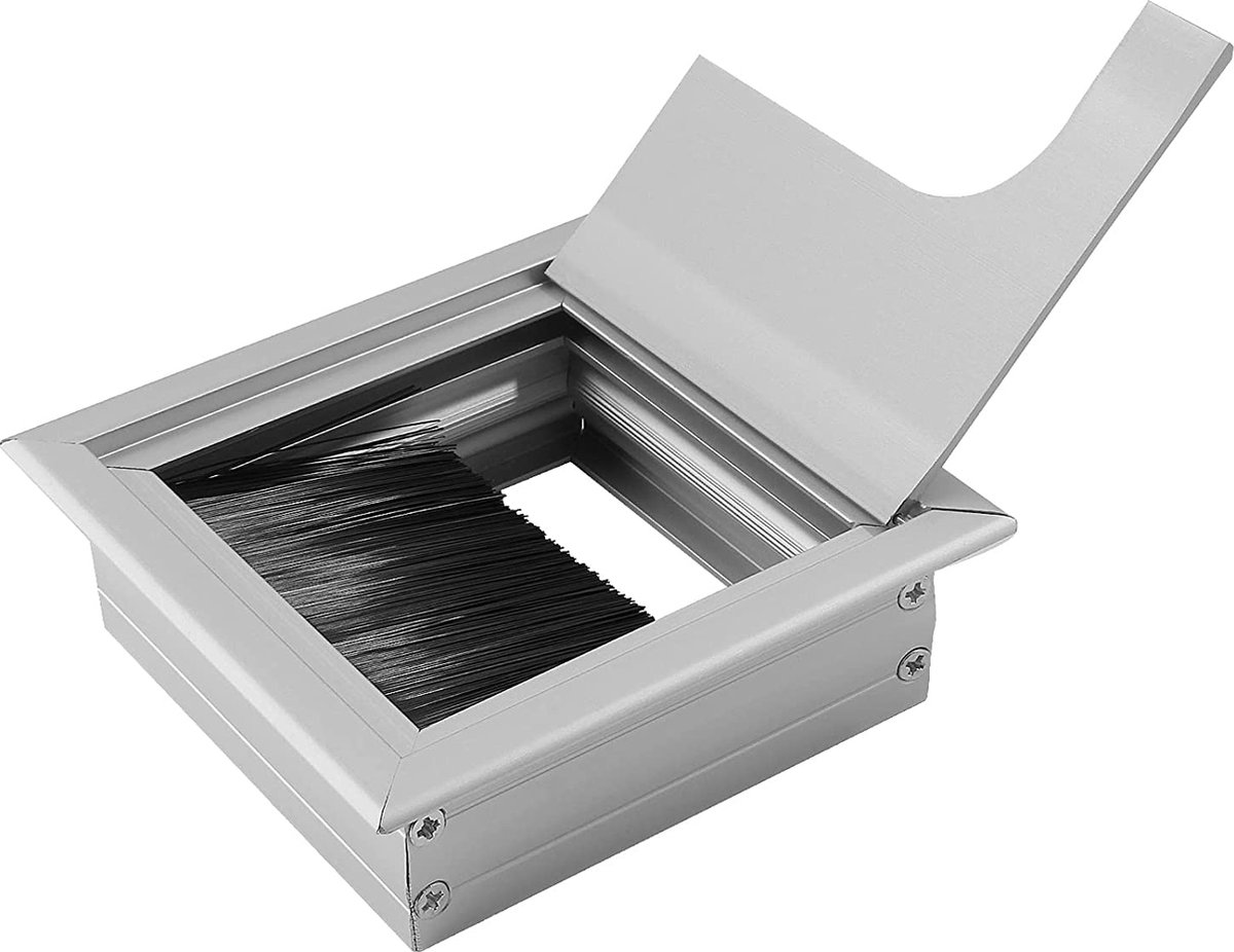 Noble Desk Cable Management System - Square - Desk Cable Management System - Cable Hole with Brush Closure - Cable Organizer - Cable Grommet - Cable Cover - L8xW8xH3cm - Silver - Image 2