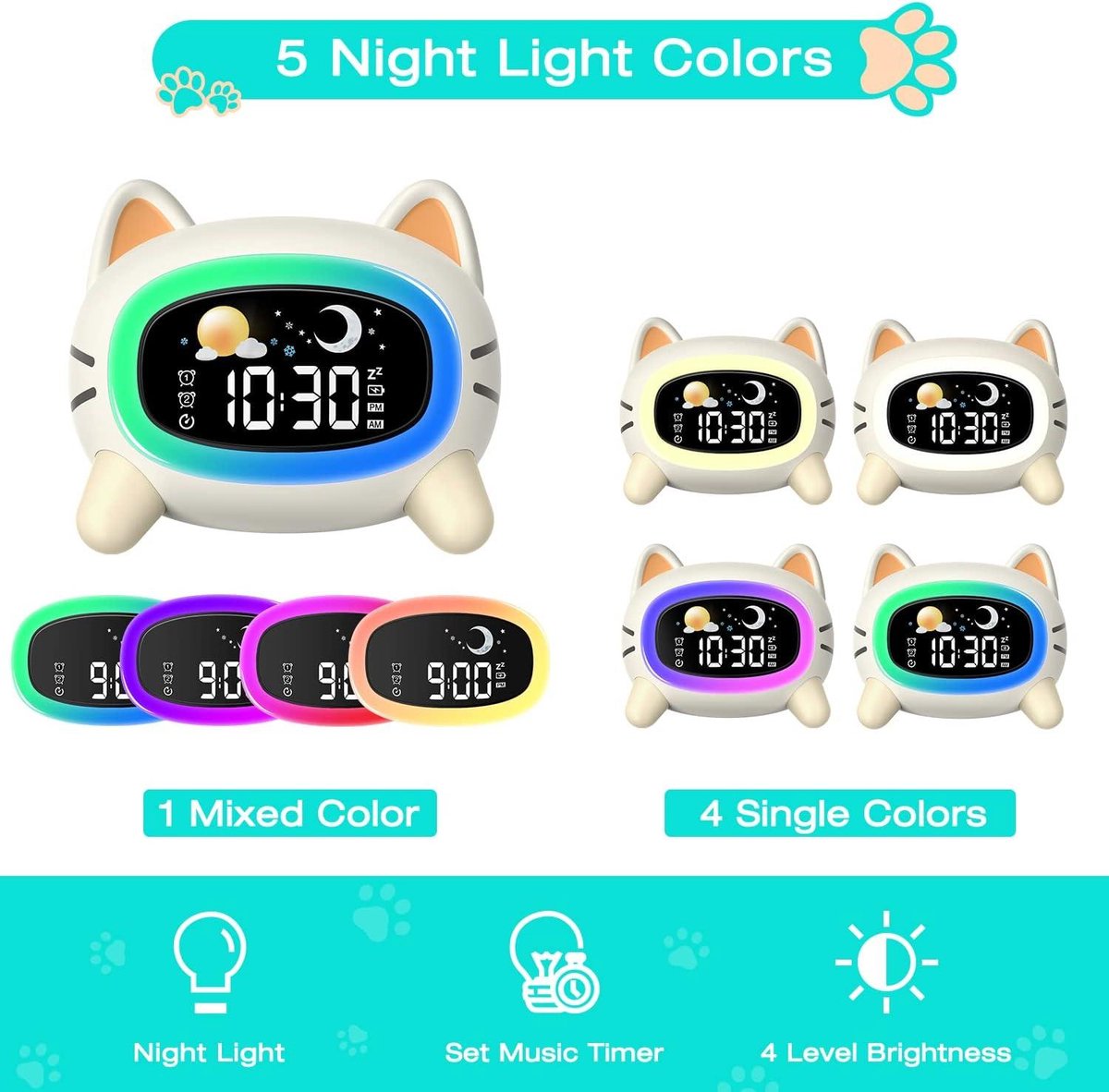 Sleep Trainer Alarm Clock Moon Sun Sound Machine Night Light Digital Battery Powered - Sleep Trainer for Children - Image 6