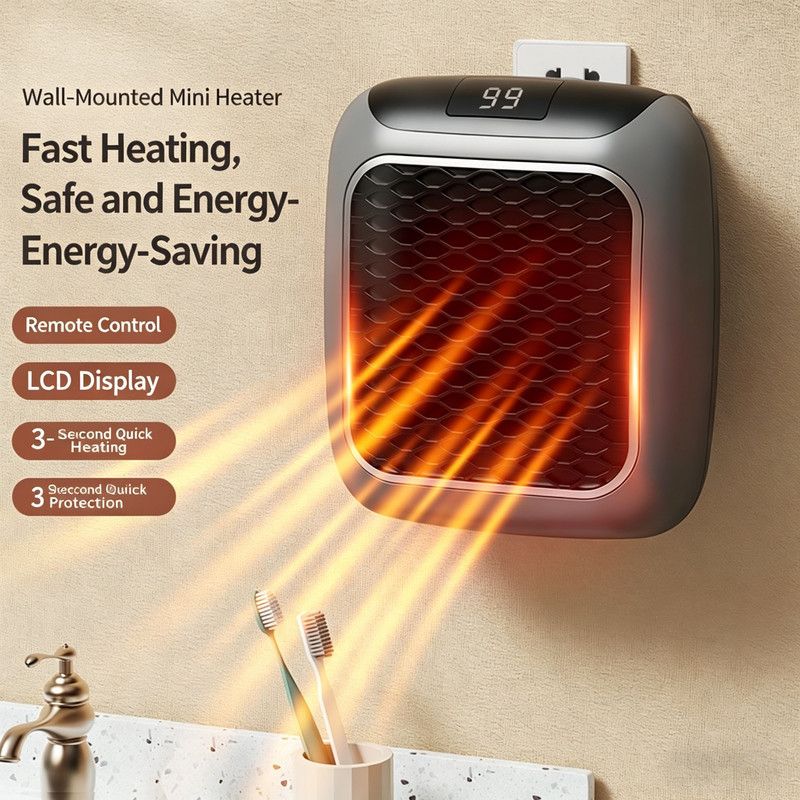 Electric radiators - Rechargeable air heater with remote control, Mini ceramic  PTC fan heater, bathroom, energy saving, Quiet heating, 1200W heater with 12-hour timer, thermostat - Image 1