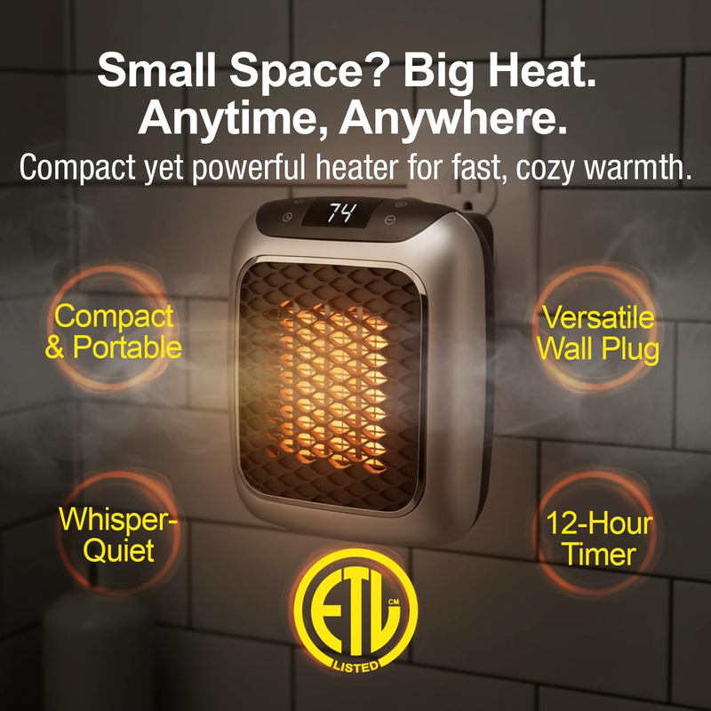 Electric radiators - Rechargeable air heater with remote control, Mini ceramic  PTC fan heater, bathroom, energy saving, Quiet heating, 1200W heater with 12-hour timer, thermostat - Image 2