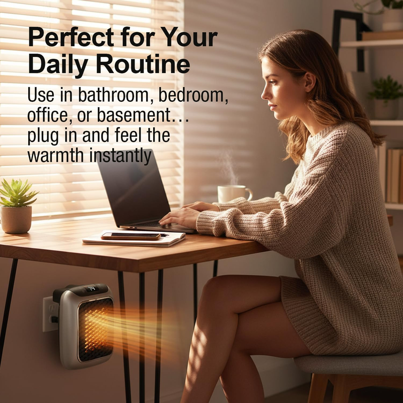 Electric radiators - Air heater with remote control, Mini ceramic  PTC fan heater, bathroom, energy saving, Quiet heating, 1200W heater with 12-hour timer, thermostat - Image 5