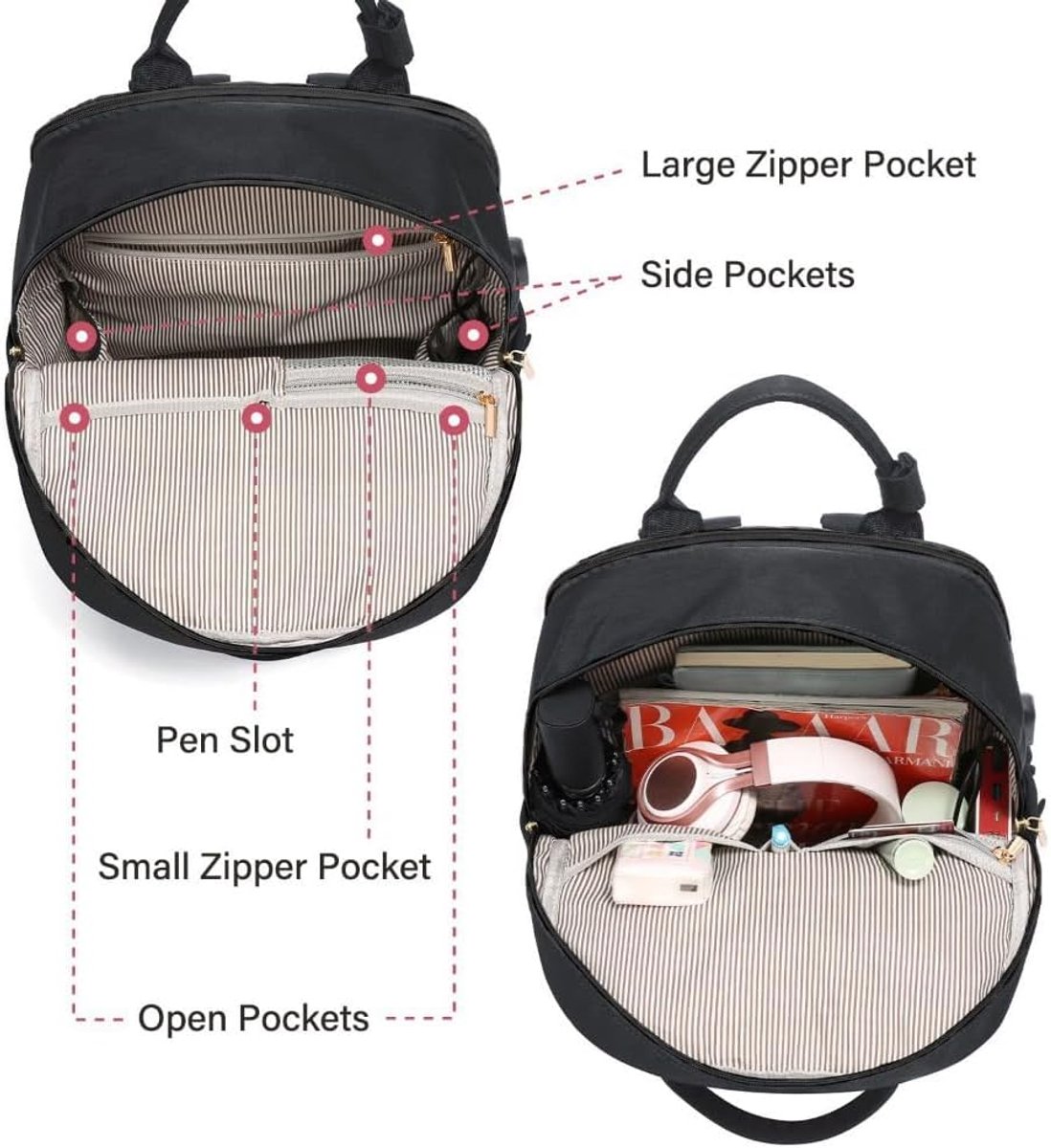 Backpack - Backpack - Ladies - Girls - Women - Laptop - Schoolbag - Work - School - Waterproof - USB - Black - Image 5