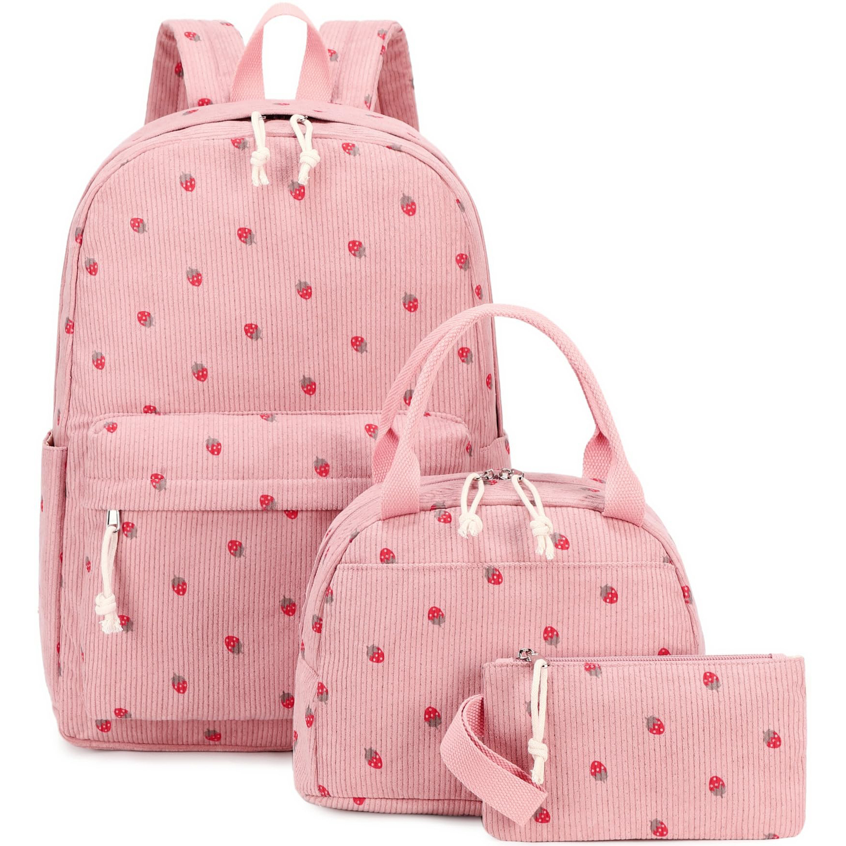 3 PCS Women's Backpack - Backpacks - Girl's Backpack - School Backpack for Teenage Girls - School Bag - Corduroy - Laptop Bag - Women's Travel Backpack - Pink - Image 1